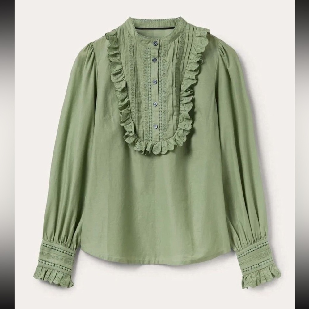 Boden 100% cotton Green Ruffled Women's Top